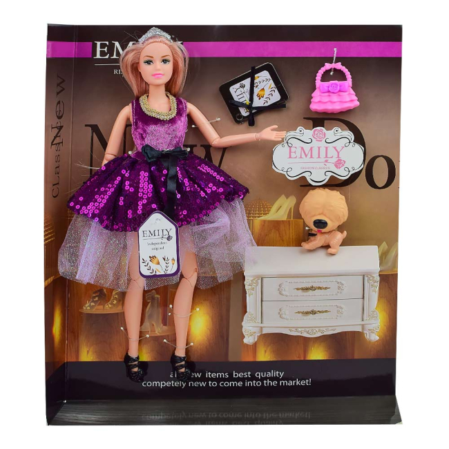 Куклы - Кукла Emily Блондинка в  фиолетовом платье с пайетками (QJ081C)
