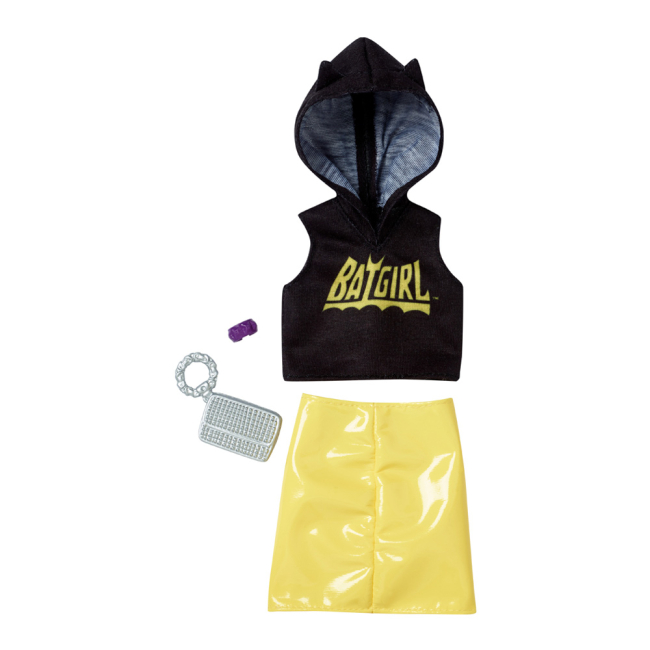 Одежда и аксессуары - Одежда Barbie Стильные принты Batgirl Черный топ с капюшоном и желтая юбка (FYW81/FXK74)