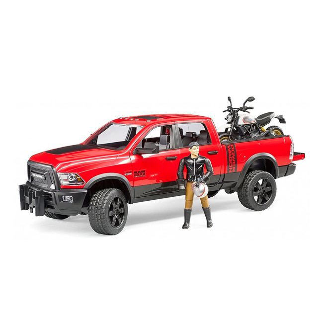 Автомодели - Набор автомоделей Bruder Dodge RAM 2500 с мотоциклом Ducati и мотоциклистом (02502)