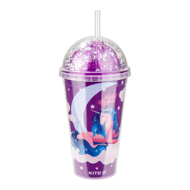 Чашки, стаканы - Стакан Kite Прекрасная Софи 460 мл с трубочкой фиолетовый (K19-177-01)