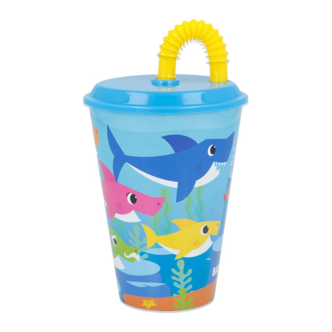 Чашки, склянки - Тамблер-склянка Stor Малюк акуленок 430 мл із трубочкою (Stor-13530)
