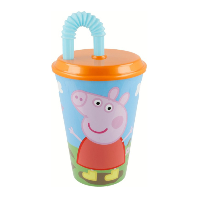 Чашки, стаканы - Тамблер-стакан Stor Свинка Пеппа 430 мл с трубочкой (Stor-52830)