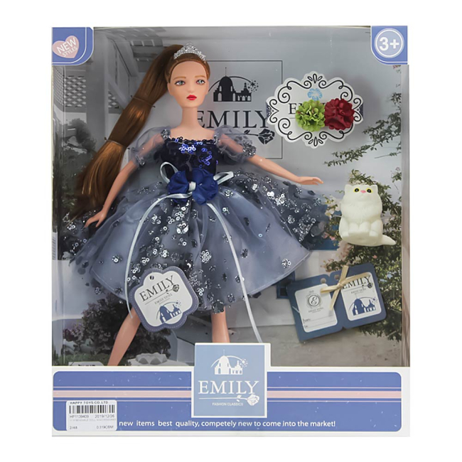 Куклы - Кукла Emily Брюнетка платье в пайетках с синим верхом и серой юбкой (QJ089C)