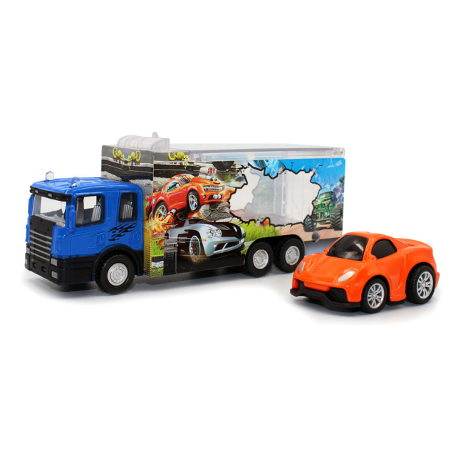 Транспорт і спецтехніка - Автотранспортер Funky Toys Швидке перевезення 1:60 з помаранчевою машинкою (FT61052)