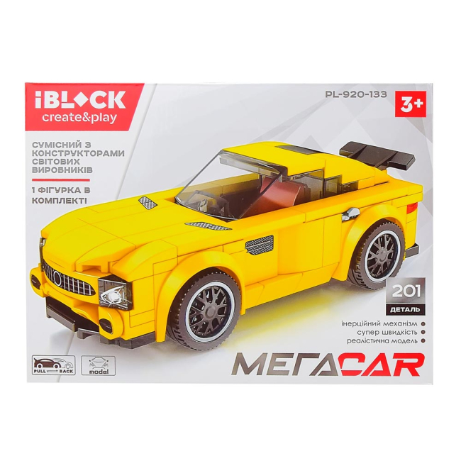 Конструкторы с уникальными деталями - Конструктор IBLOCK МегаCar Mercedes-AMG GT S желтый (PL-920-133/4)