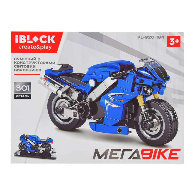Конструктори з унікальними деталями - Конструктор IBLOCK Мега Bike Спортивний мотоцикл синій (PL-920-184)