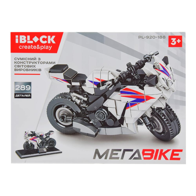 Конструкторы с уникальными деталями - Конструктор IBLOCK Мега Bike Спортивный мотоцикл белый (PL-920-188)