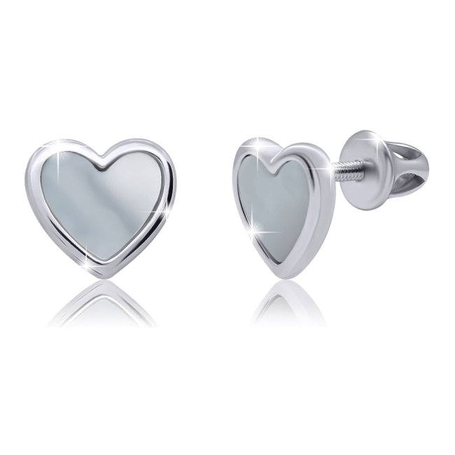 Ювелірні прикраси - Сережки UMa&UMi Серце з перламутром біле (0010000016109)