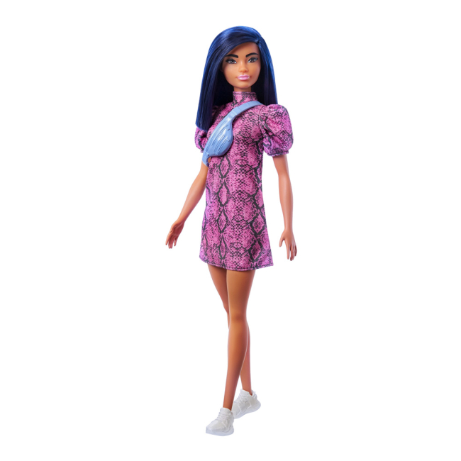 Ляльки - Лялька Barbie Fashionistas з синім волоссям у рожевій сукні (GXY99)