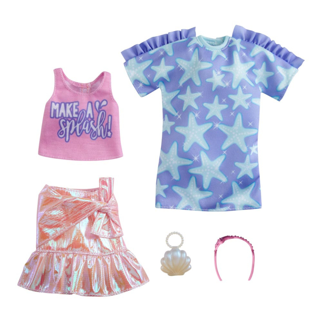 Одяг та аксесуари - Одяг Barbie Два модних образи Синя сукня та рожева майка з блискучою спідницею (GWF04/GRC88)