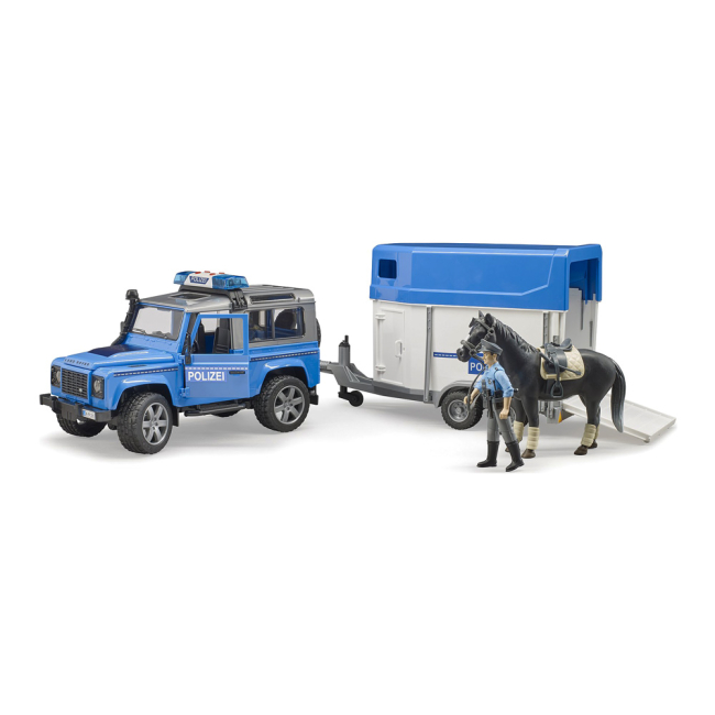 Транспорт і спецтехніка - Автомодель Bruder Поліцейський Land rover з причепом та поліцейським з конем 1:16 (02588)