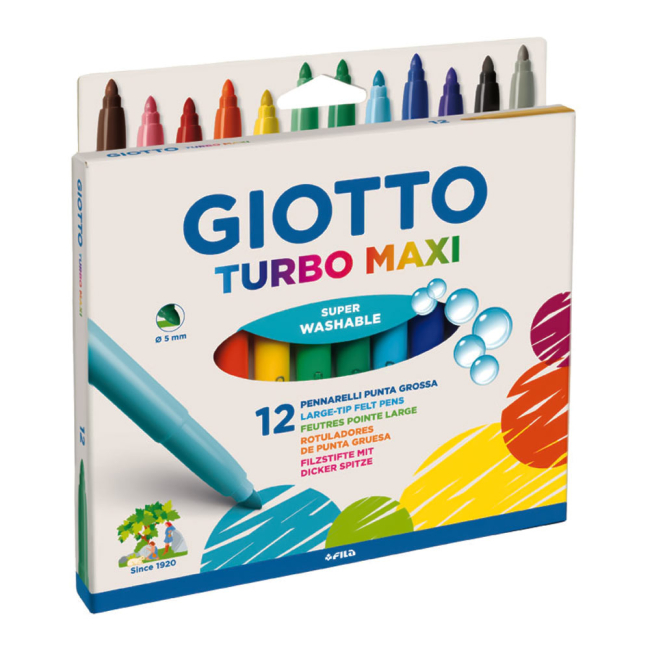 Канцтовары - Фломастеры Fila Giotto Turbo maxi 12 цветов коробка (076200)
