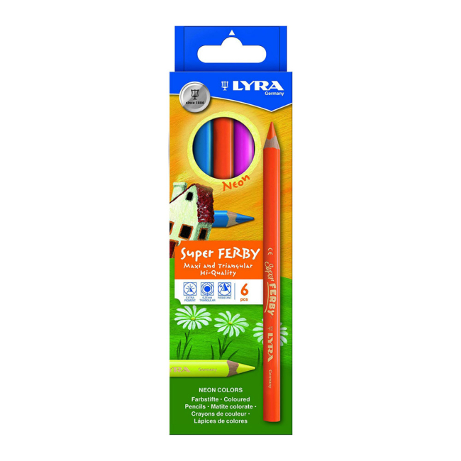 Канцтовари - Олівці кольорові Fila Lyra Super ferby neon максі 6 кольорів (L3721063)