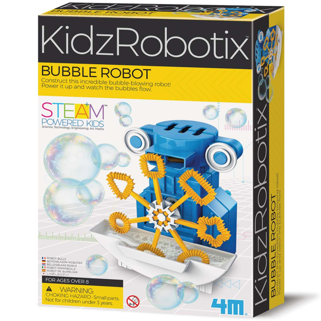 Наукові ігри, фокуси та досліди - Науковий набір 4M KidzRobotix Робот-мильні бульбашки (00-03423)