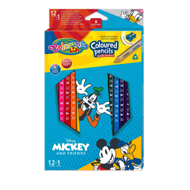 Канцтовари - Олівці кольорові Colorino Disney Міккі Маус 13 кольорів зі стругачкою (89847PTR) (566518)