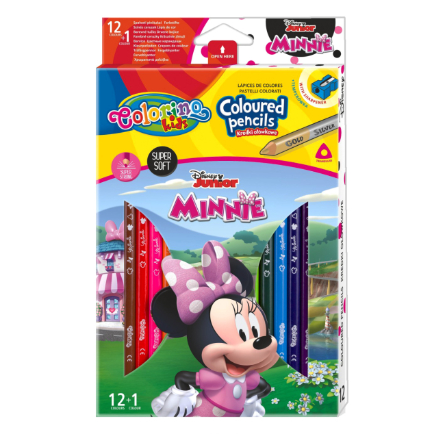Канцтовари - Олівці кольорові Colorino Disney Мінні Маус 13 кольорів зі стругачкою (90614PTR) (566519)