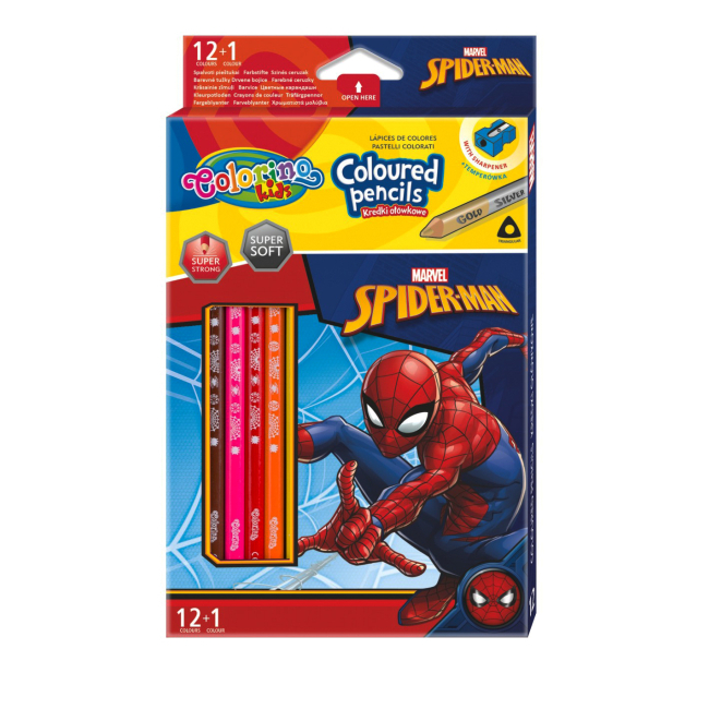 Канцтовари - Олівці кольорові Colorino Людина-павук 13 кольорів зі стругачкою (91789PTR) (566522)