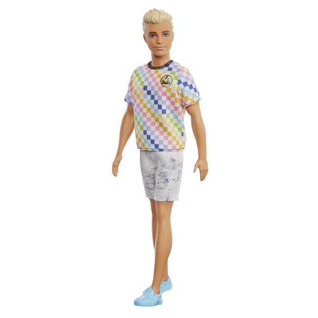 Ляльки - Лялька Barbie Fashionistas Кен Модник у кольоровій футболці та білих шортах (GRB90)
