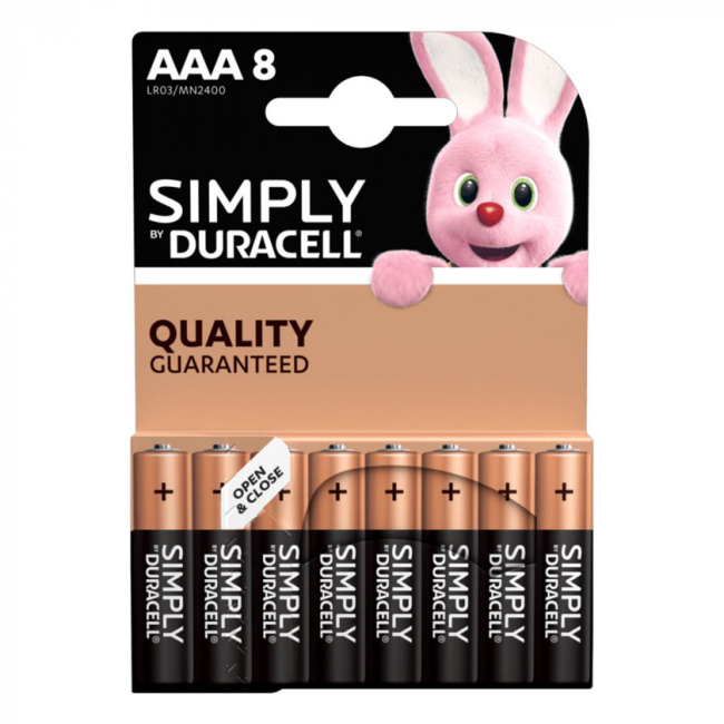 Аккумуляторы и батарейки - Батарейки щелочные Duracell Simply AAA LR03 8шт (5000394002463)