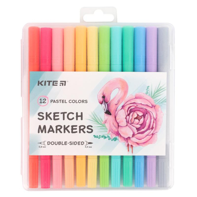Канцтовари - ​Скетчмаркери Kite Pastel 12 кольорів (K22-045)
