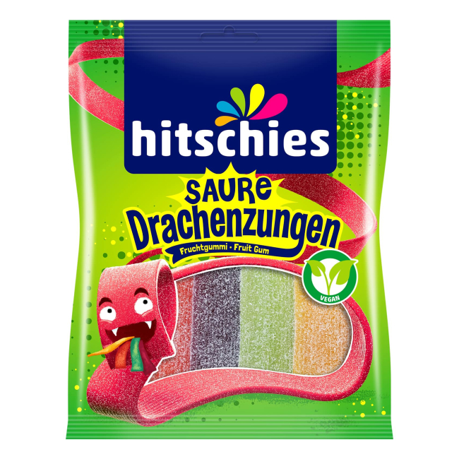 Солодощі - Жувальні цукерки Hitschies Saure Drachenzungen (4003840008843)