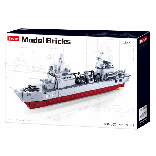 Конструктори з унікальними деталями - Конструктор Sluban Model Bricks Військовий корабель 497 деталей (M38-B0701)