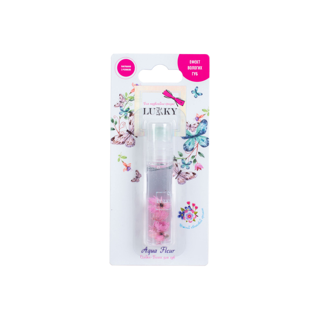 Косметика - Масло-блеск для губ в ролике Lukky Aqua Fleur с розовыми цветами (T22004)