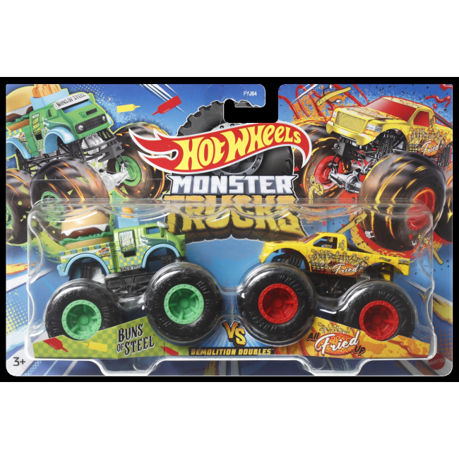 Автомоделі - Набір машинок Hot Wheels Monster Trucks Buns of steel vs Fried (FYJ64/HLT64)