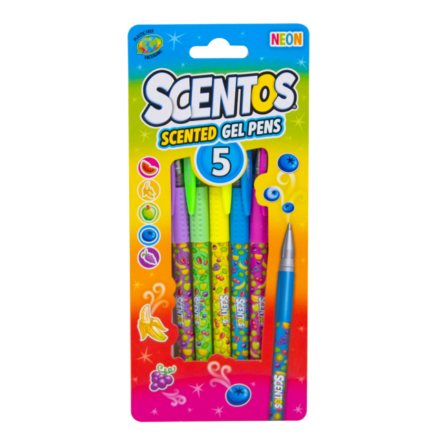 Канцтовари - Набір ароматних гелевих ручок Scentos Неоновий коктейль 5 кольорів (12264)