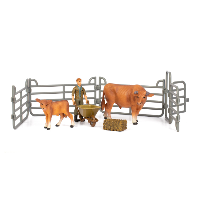 Фігурки тварин - Набір фігурок Kids Team Ферма Фермер рудоволосий корова та теля (Q9899-X10/1)
