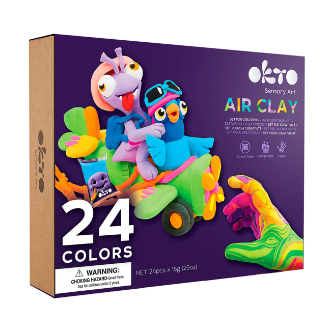 Набори для ліплення - Набір для творчості OKTO Air clay 24 кольори (70150)