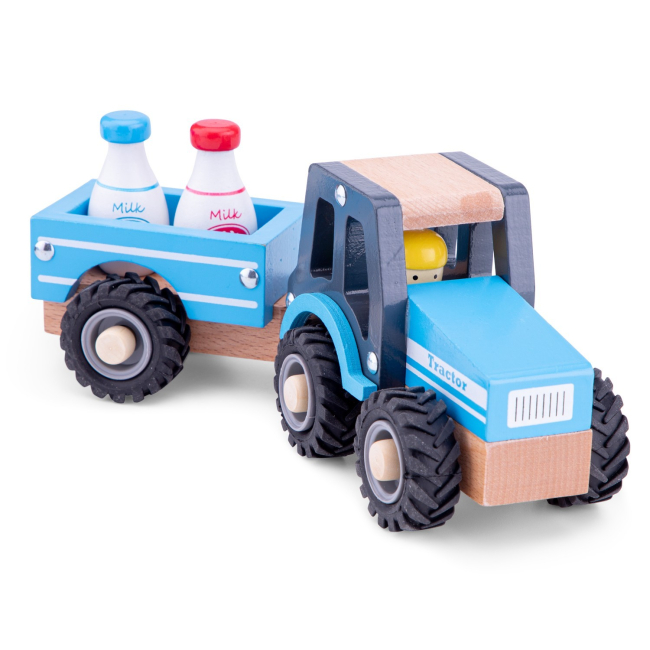 Машинки для малюків - Ігровий набір New classic toys Трактор з причепом і молоком (11942)