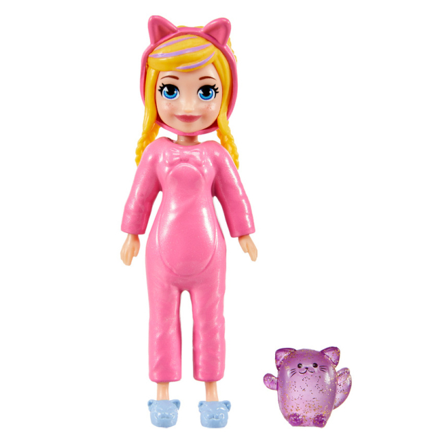 Ляльки - Ігровий набір Polly Pocket Стильний гардероб модниці блондинка та фіолетовий кіт (HKV88/HRD60)