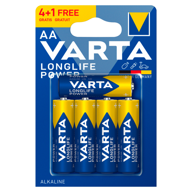 Аккумуляторы и батарейки - Батарейки VARTA Longlife power AA BLI 5 штук (4008496559473)