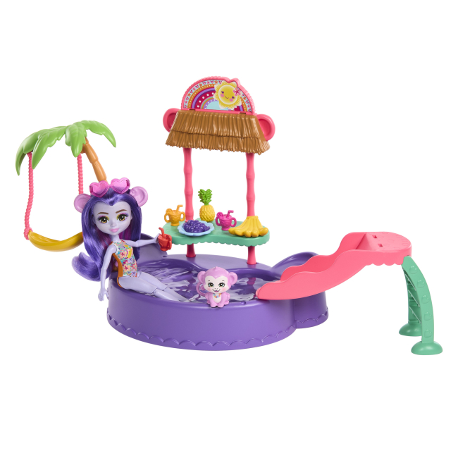 Ляльки - Ігровий набір Enchantimals Sunshine beach Тропічний басейн Мавпеня Меггі (HTW73)