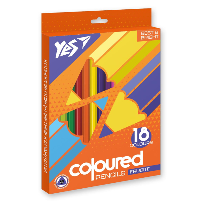 Канцтовари - ​Олівці кольорові Yes Erudite 18 кольорів (290643)
