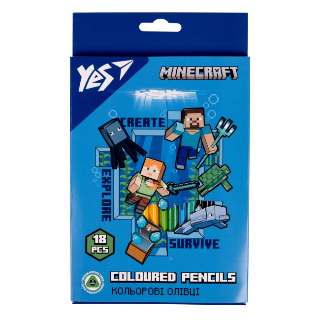Канцтовари - ​Олівці кольорові Yes Minecraft 18 кольорів (290715)