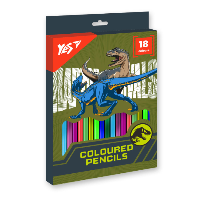 Канцтовари - ​Олівці кольорові Yes Jurassic World хакі 18 кольорів (290736)