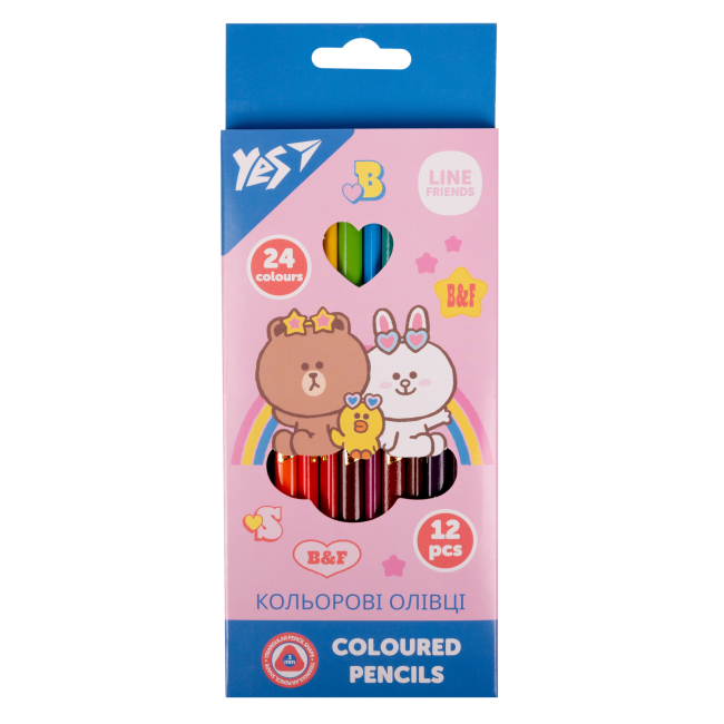 Канцтовары - Карандаши цветные Yes Line friends 12 штук 24 цвета (290713)