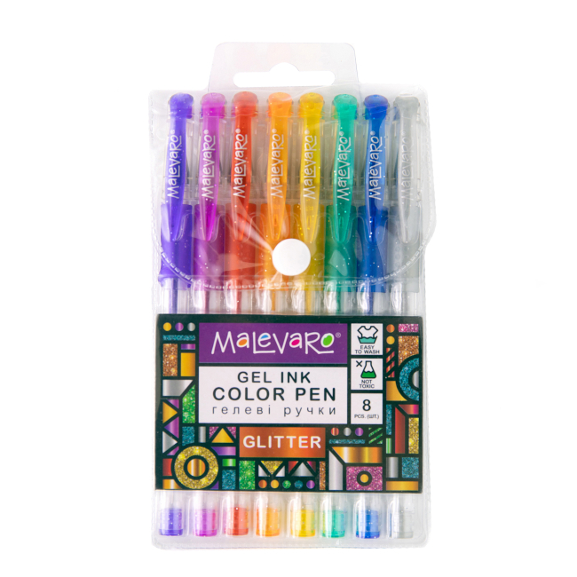 Канцтовари - ​Ручки гелеві Malevaro Glitter 8 кольорів (ML760165)