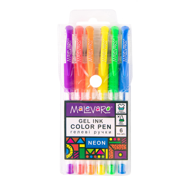 Канцтовари - ​Ручки гелеві Malevaro Neon 6 кольорів (ML760172)