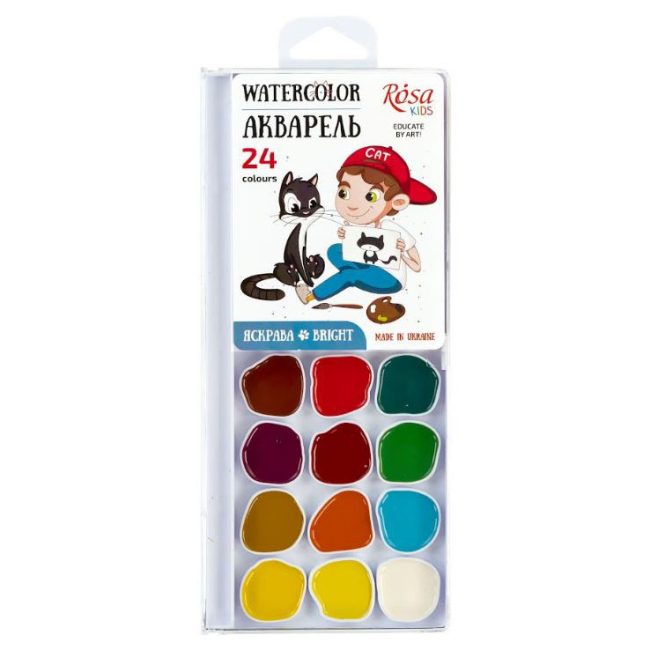 Канцтовари - Набір акварельних фарб ROSA Kids Cats with a Boy 24 кольори (301207)