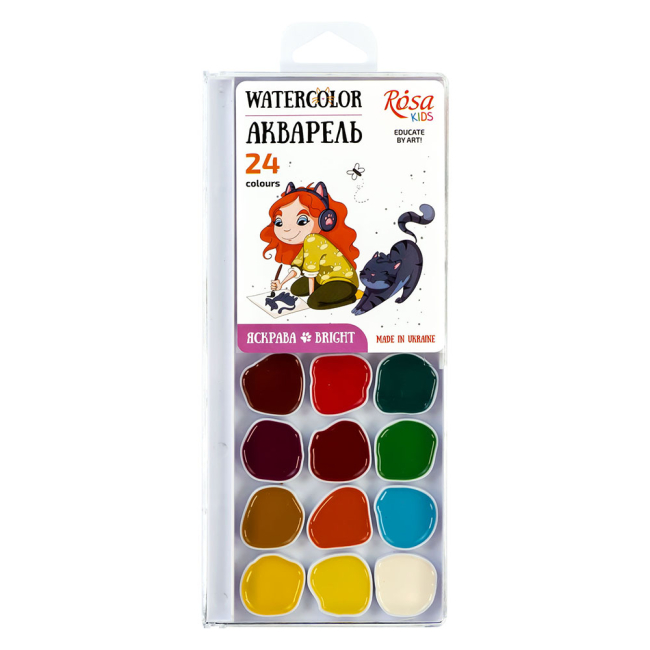 Канцтовари - Набір акварельних фарб ROSA Kids Cats with a Girl 24 кольори (301208)