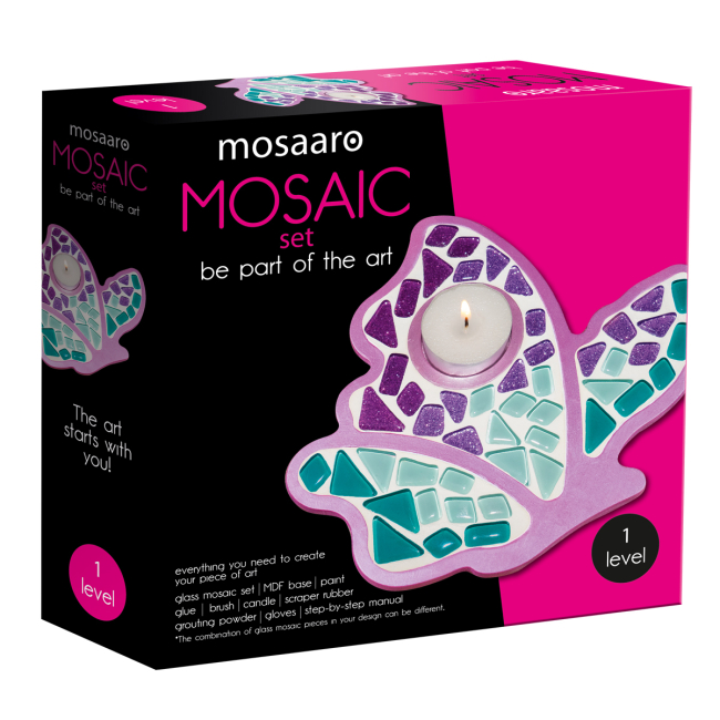 Мозаика - Набор стеклянной мозаики Mosaaro Хрустальное стекло Подсвечник бабочка (MA1004)