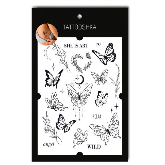 Косметика - Набор тату для тела Tattooshka Бабочки и цветы (LB-188)