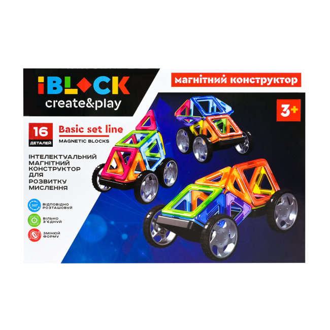 Магнітні конструктори - Магнітний конструктор IBLOCK 16 деталей (PL-923-527)