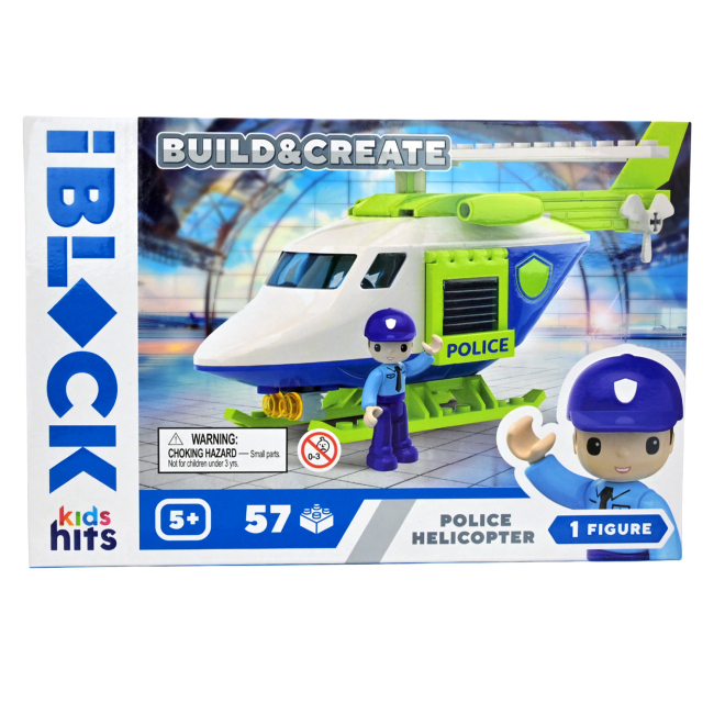 Конструкторы с уникальными деталями - Конструктор IBLOCK Build & create Police helicopter 57 деталей (KH41/002/1)