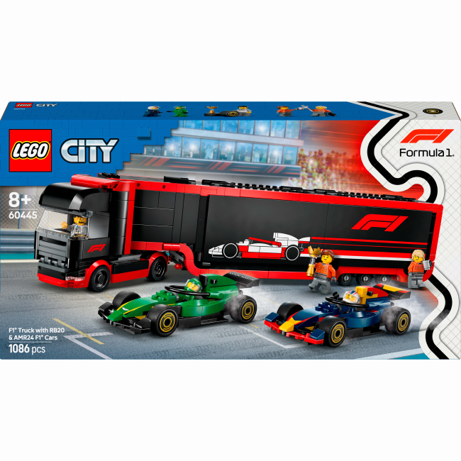 Конструкторы LEGO - Конструктор LEGO City Грузовик F1 с автомобилями RB20 и AMR24 (60445)