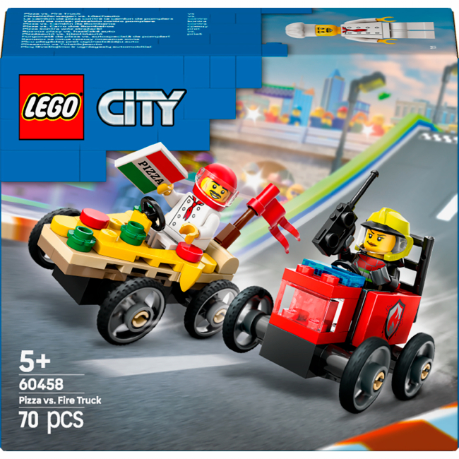 Конструкторы LEGO - Конструктор LEGO City «Пицца-авто против пожарной машины» Набор гонок (60458)