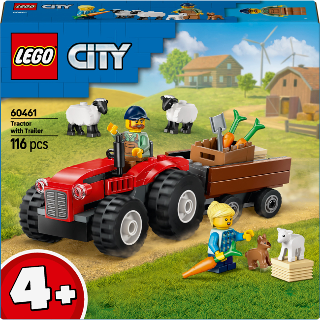 Конструкторы LEGO - Конструктор LEGO City Красный фермерский трактор с прицепом и овцами (60461)
